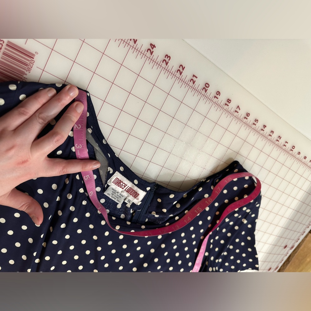 Maggy London dark navy blue and white polka dotted vintage dress size 16 - Picture 11 of 16